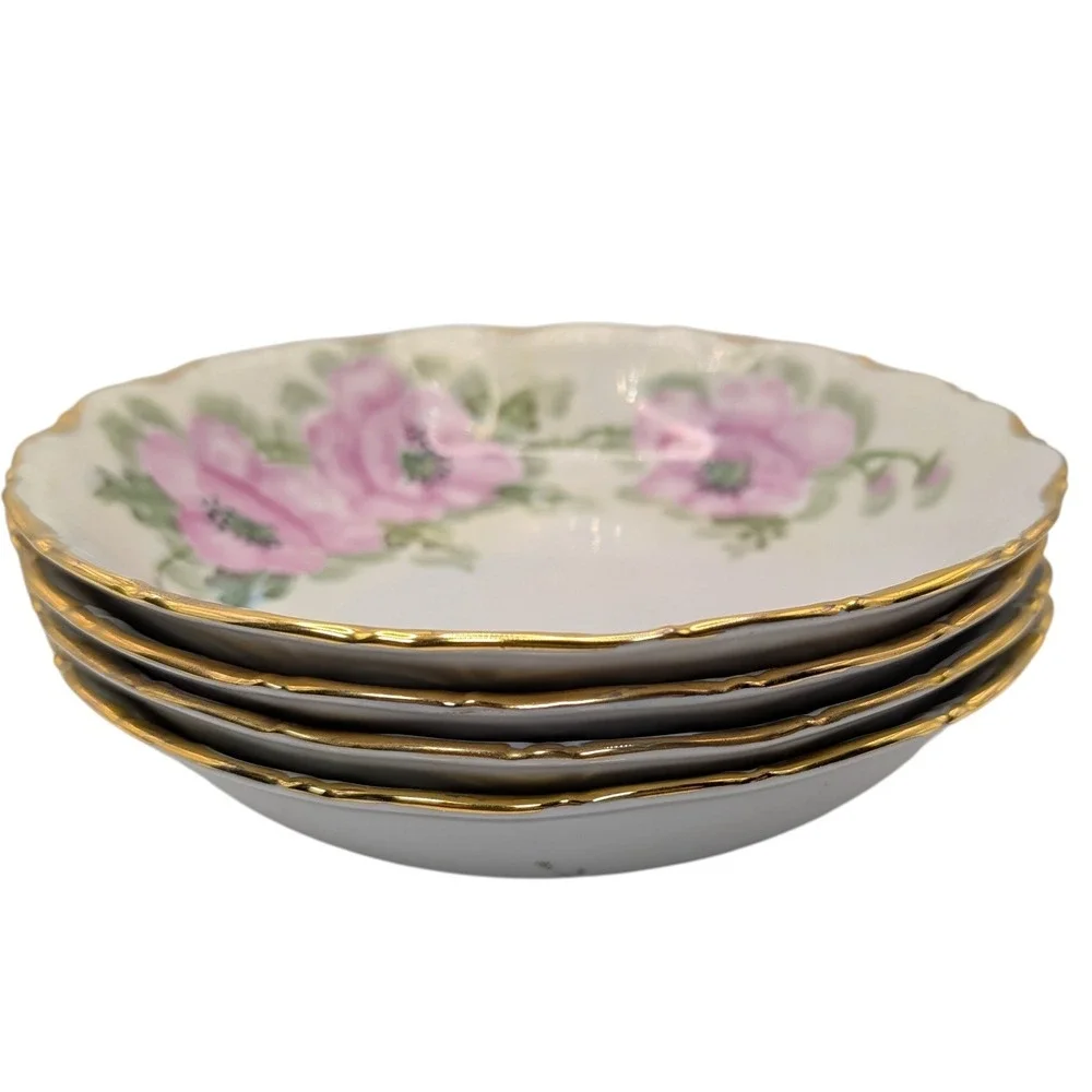Vintage Seltmann Weiden Soup‎ Bowl Bavaria Hand Painted Signed Set of Four SEE
